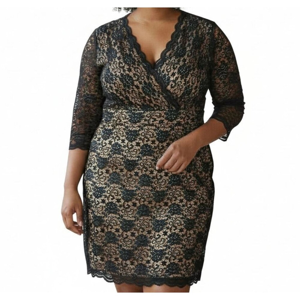 Charter Club Surplice Lace Party Dress Women 2X Black Lined V-Neck